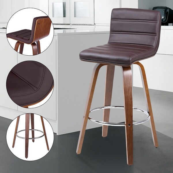 Swivel Bar Stools Wood PU Leather Upholstered Kitchen Barstool 26-inch - Set of 2