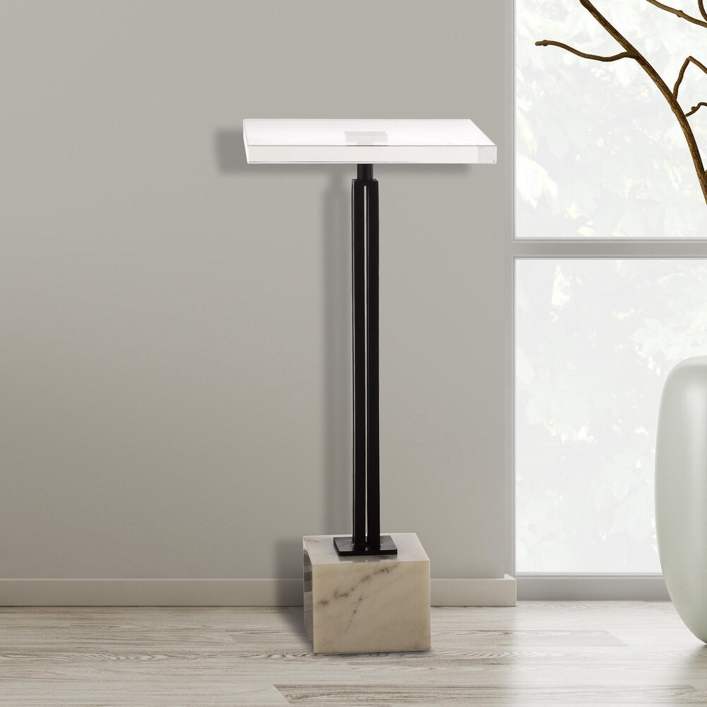 Contemporary Black Pedestal Marble Drink Table Accent Table