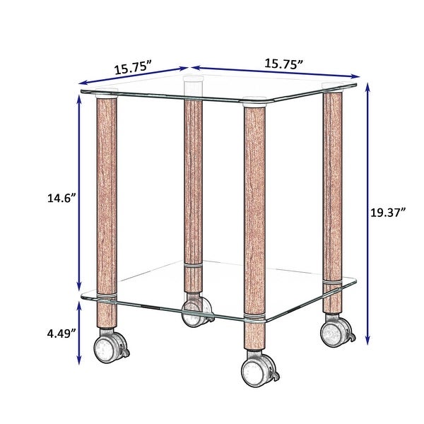 Transparent Walnut Side Table 2-Tier Space End Table with Storage Shelve