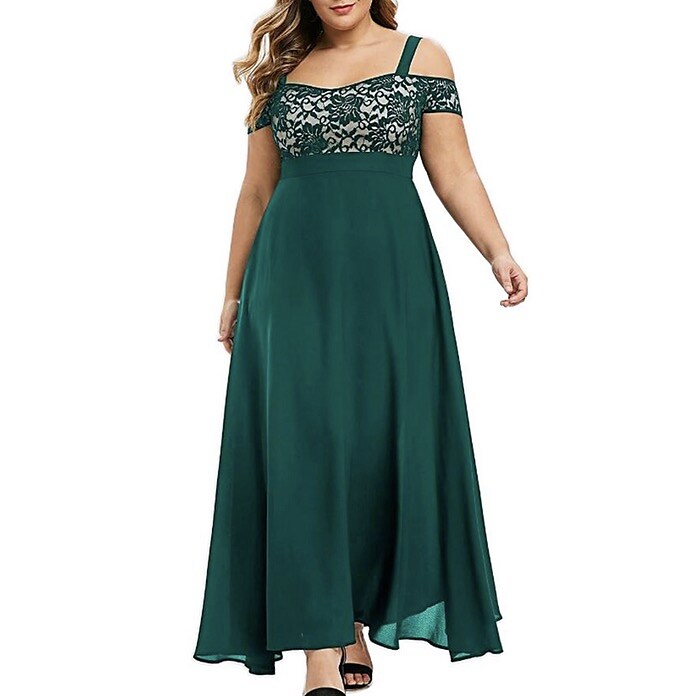 Women's Plus Size Party Dress Solid Color Off Shoulder Lace Short Sleeve Winter Spring Vintage Sexy Prom Dress Maxi long Dress Party Dress / Summer / Black Dress / Homecoming Dress