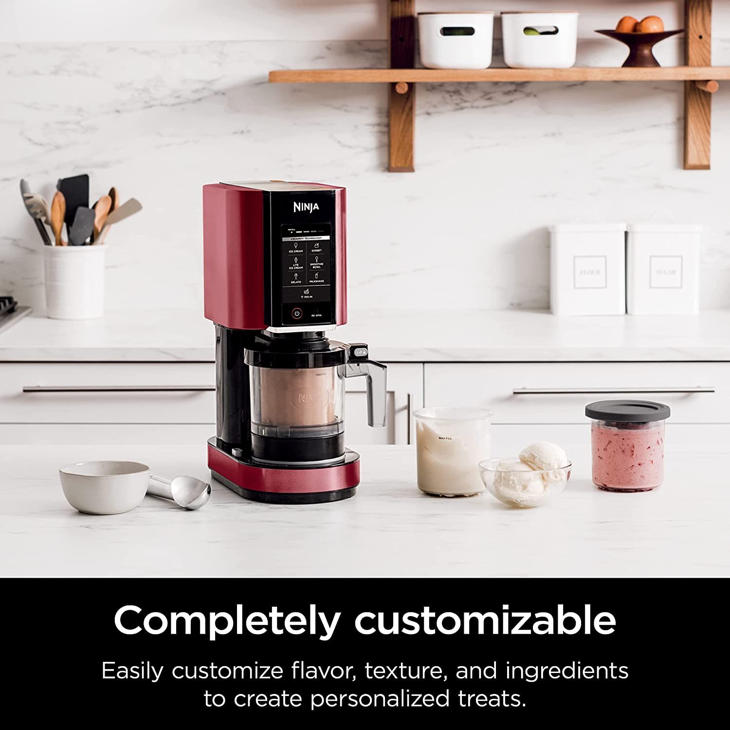 Ninja NC301 RD CREAMi， Ice Cream， Gelato， Milkshake， Sorbet， and Smoothie Bowl Maker， 7 One-Touch Programs， Red (Refurbished)