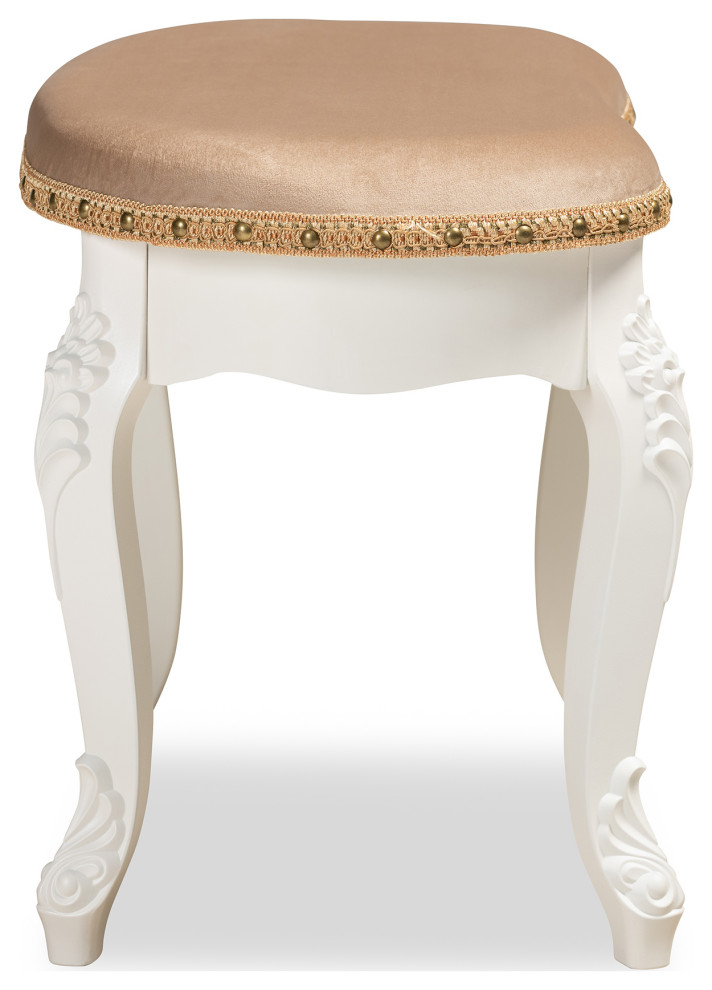 Giselle French Inspired Velvet Fabric Wooden Ottoman  White   Victorian   Footstools And Ottomans   by Urban Designs  Casa Cortes  Houzz