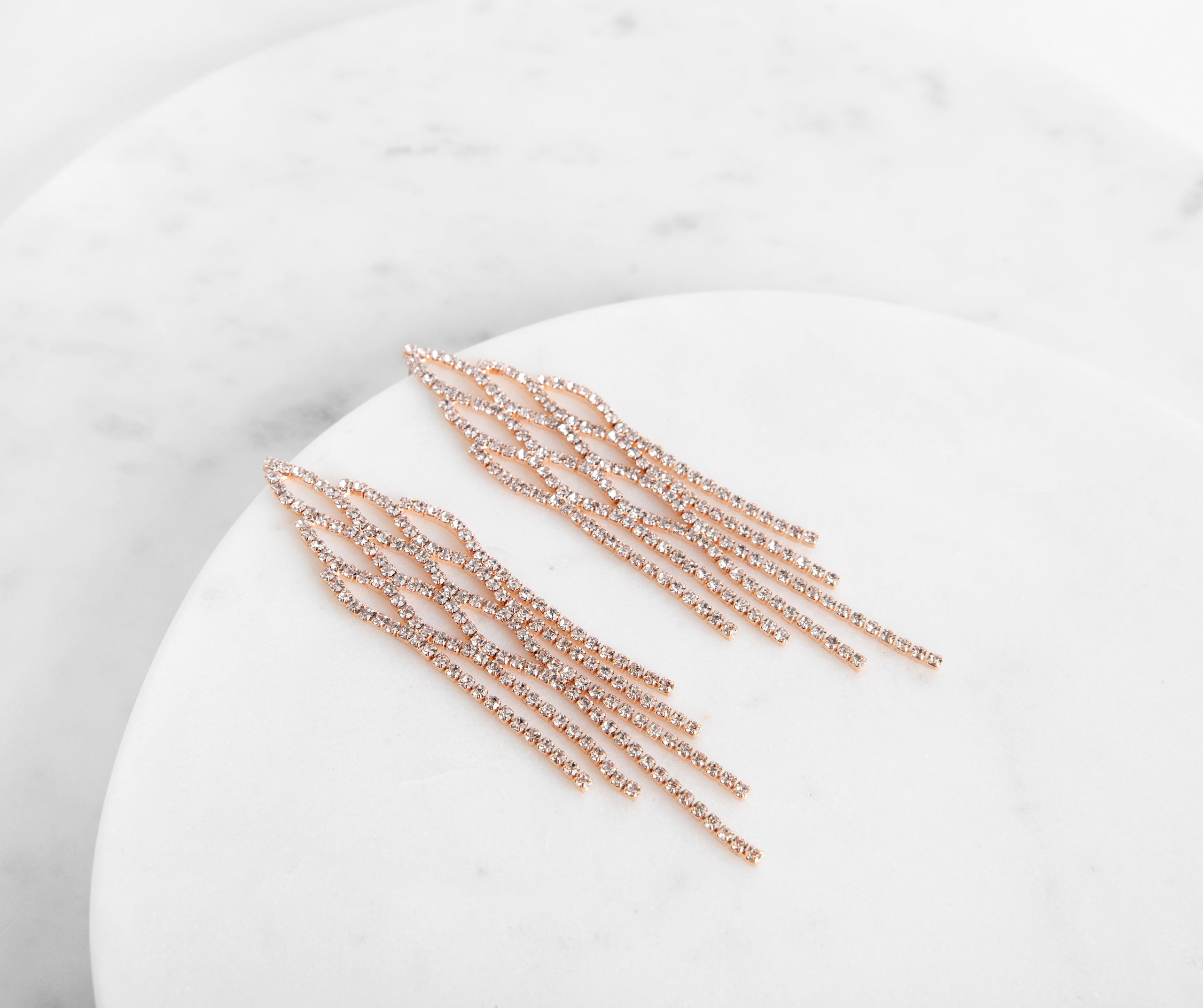 Teardrop Rhinestone Fringe Earrings