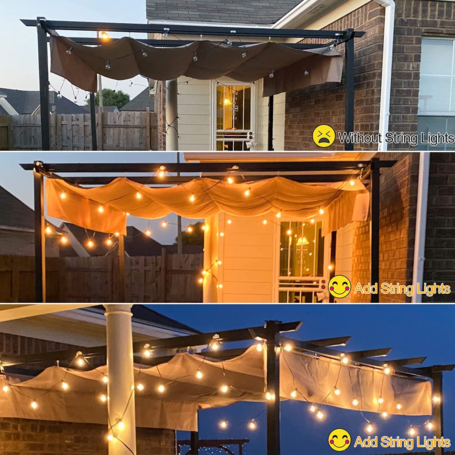 LED Outdoor String Lights Waterproof 60FT Shatterproof Patio String Lights Outside