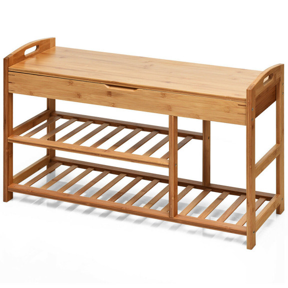 Costway 79654813 3 Tier Bamboo Shoe Bench Entryway...