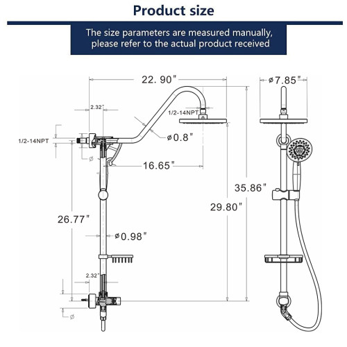 Shower System with Rain Showerhead  5 Function Han...