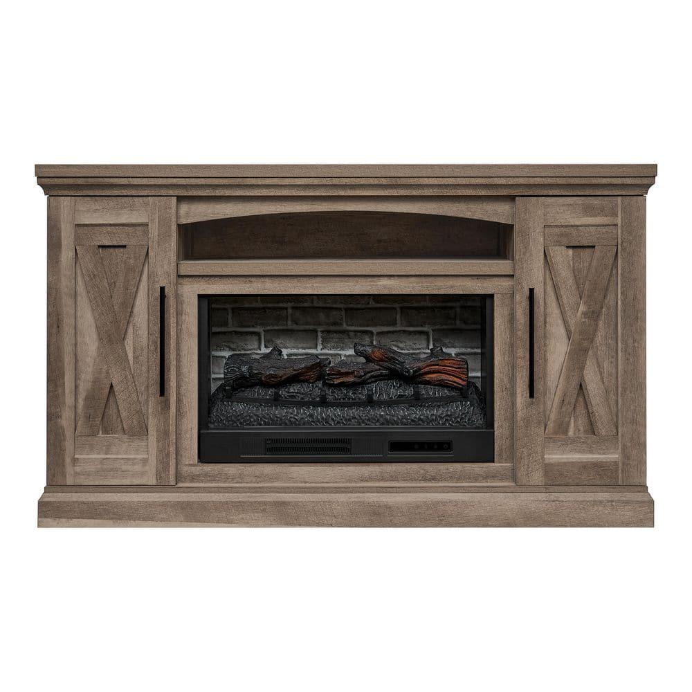 StyleWell Concours 62 in Freestanding Electric Fireplace TV Stand in Rustic Oak with Natural Finish