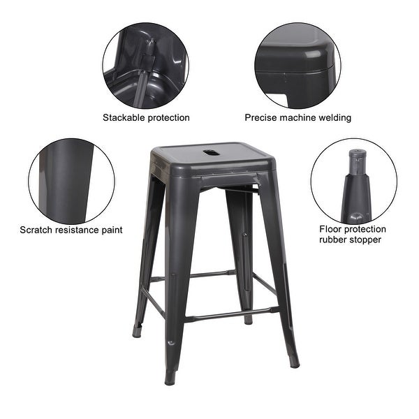 24 inch Metal Stool Counter Height Square Backless -Set of 6