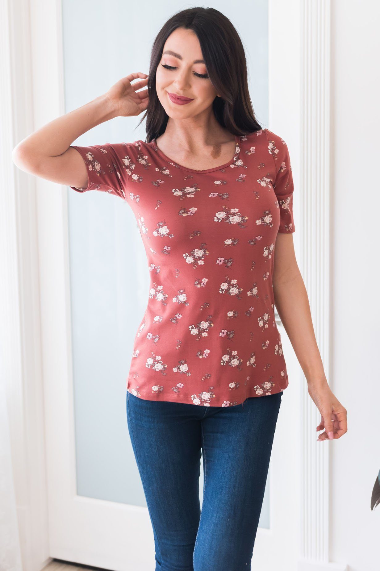 Floral Scoop Neck Modest Tee