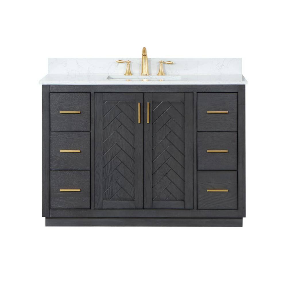 Altair Gazsi 48 in. W x 22 in. D x 34 in. H Bath Vanity in Brown Oak with Grain White Composite Stone Top 543048-BN-GW-NM