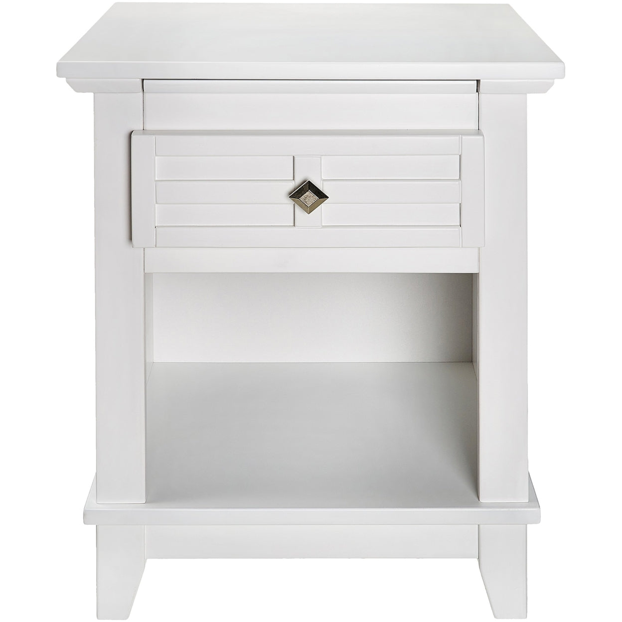 Transitional Wooden Nightstand with 1 Drawer and Bottom Shelf, White- Saltoro Sherpi