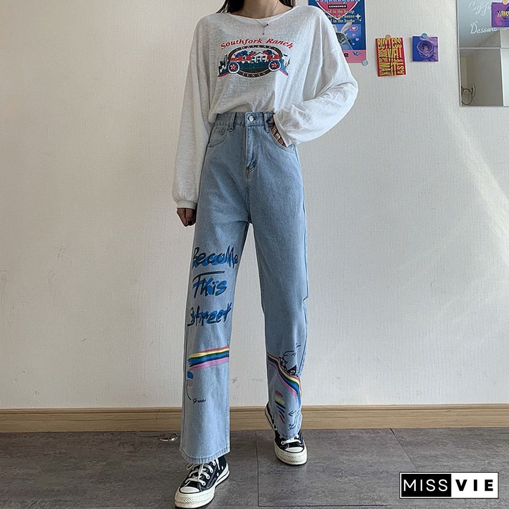 Woman Jeans High Waist Clothes Wide Leg Denim Clothing Blue Streetwear Vintage Quality Fashion Harajuku Straight Pants