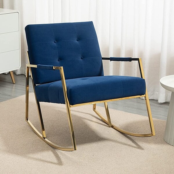 Modern Velvet Rocking Chair with Golden Frame