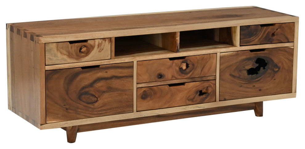 Merida Live Edge Suar Dresser/Media Center With 6 Drawers   Midcentury   Entertainment Centers And Tv Stands   by Chic Teak  Houzz