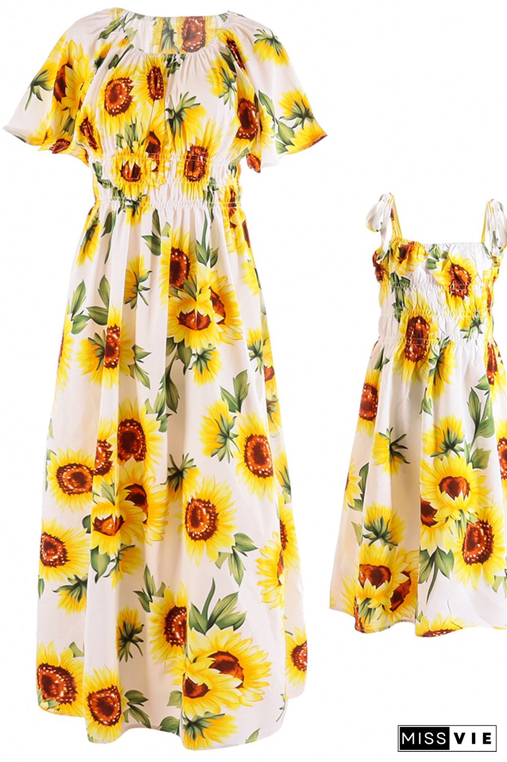 Family Matching Sunflowers Print Dress Wholesale