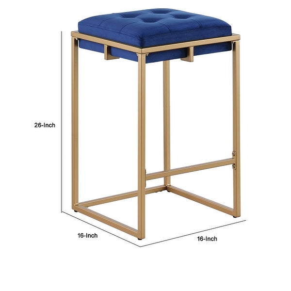 Dia 26 Inch Set of 2 Counter Stools， Blue Velvet Foam Seat， Gold Metal Base