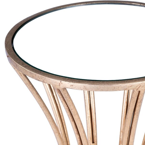 Offex Faruh Metal and Dark Tinted Mirrored Top Modern Round End Table - 11.25