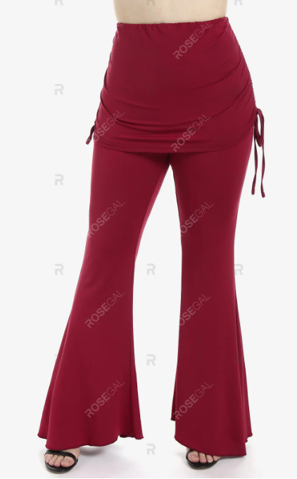 Ribbed Bicolor Foldover Round Hem Sweater and High Waist Cinched Bell Bottom Pants Plus Size Outfit