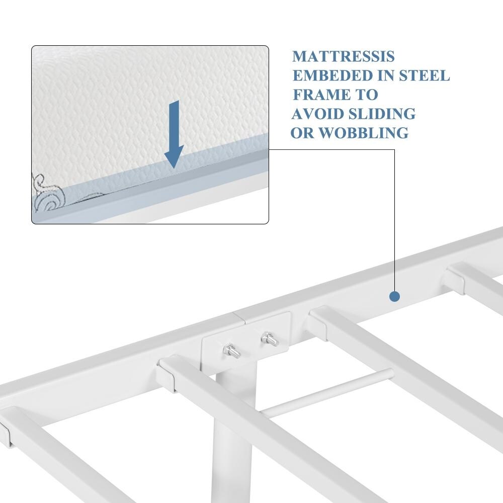 White Platform Bed Frame With Headboard  Twin/ Full/Queen Size Bed