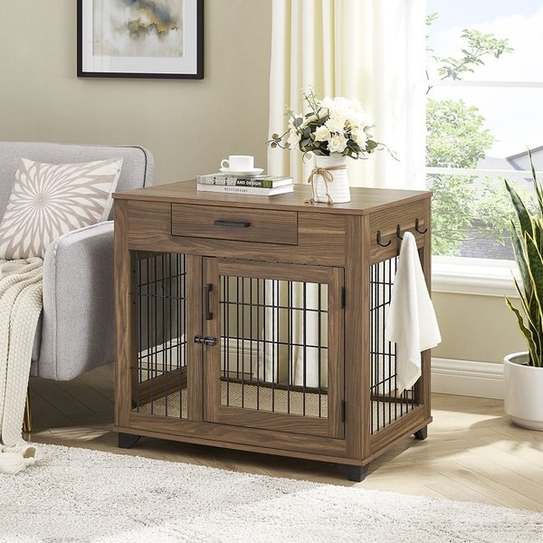 Unipaws Wooden Wire Double Door Furniture Dog Crate