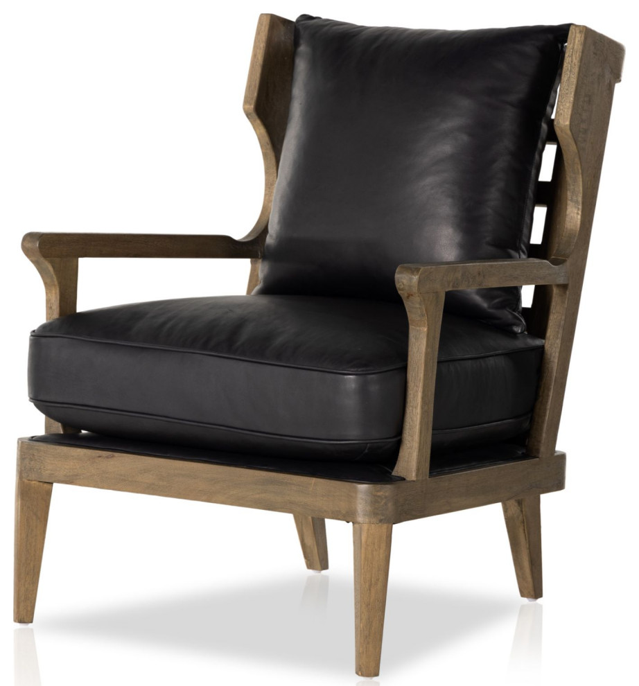 Lennon Heirloom Black Leather Chair   Midcentury   Armchairs And Accent Chairs   by Zin Home  Houzz