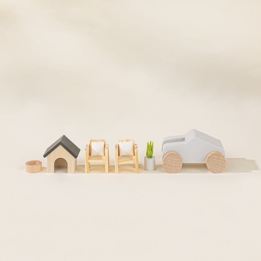 Wooden Doll House Outdoor Furniture and Accessories - 8 Pieces by Coco Village