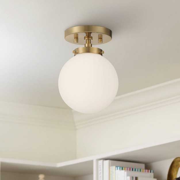 Wide Warm Antique Brass White Glass Globe Shade For Bedroom Living Room