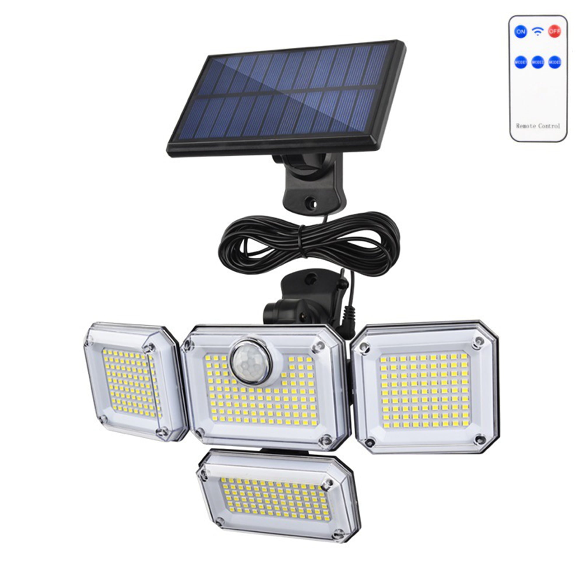 Solar Lights Outdoor Indoor Motion Sensor LED Flood Light - Solar Powered Security Lights Outside Waterproof ，4 Adjustable Heads Solar Indoor Lights For House - Led Wall light with Remote and Cord