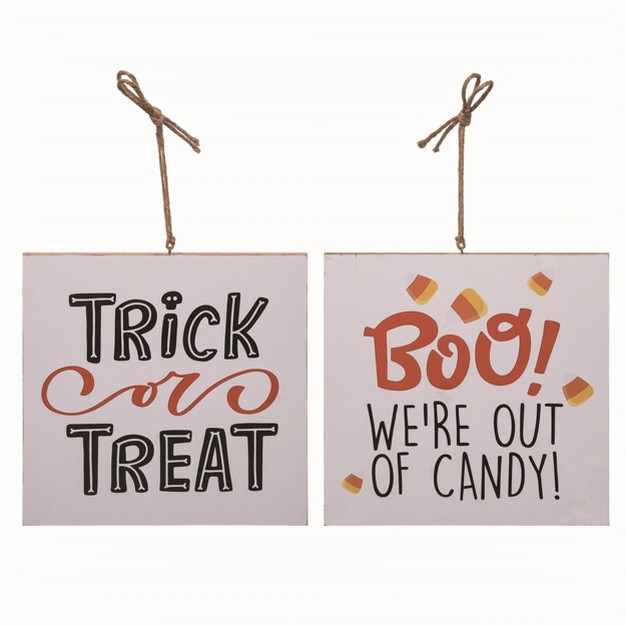 Transpac Wood Multicolor Halloween Reversible Trick Or Treat Door Sign