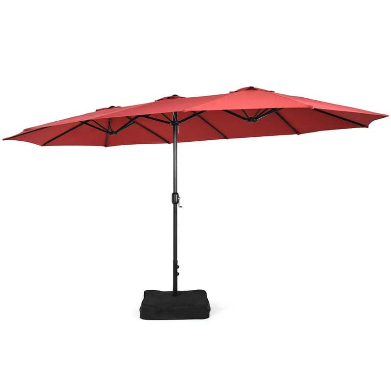 15FT Double-Sided Twin Patio Umbrella with Base & Crank System, Extra-Large Cantilever Market Umbrella