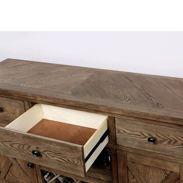 Wood Server With Three Drawers And Two Door， Light Oak Brown