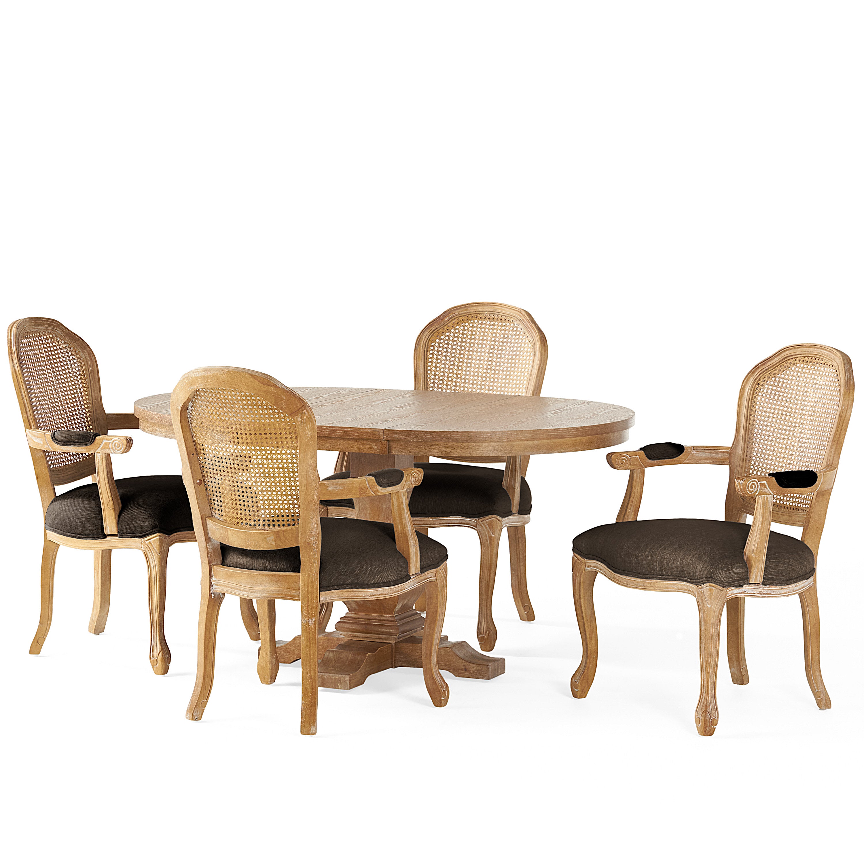 Mariette French Country Wood and Cane 5 Piece Expandable Oval Dining Set