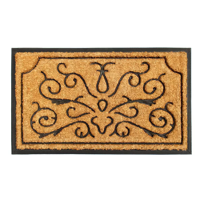 RugSmith Natural Moulded Rubber Coir Lotus Doormat