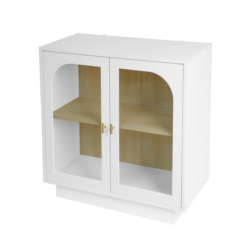 2 Storage Cabinet with Glass Door Gold Metal Handle