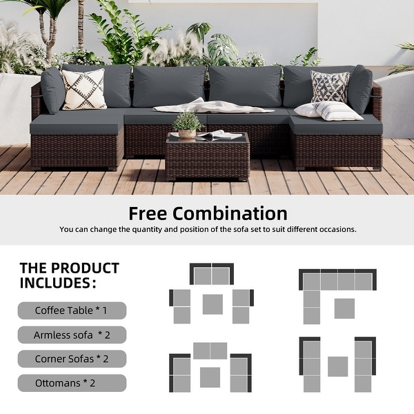 UPHA 6Person Outdoor Furniture Set Patio Wicker Conversation Set with Coffee Table and Cushions