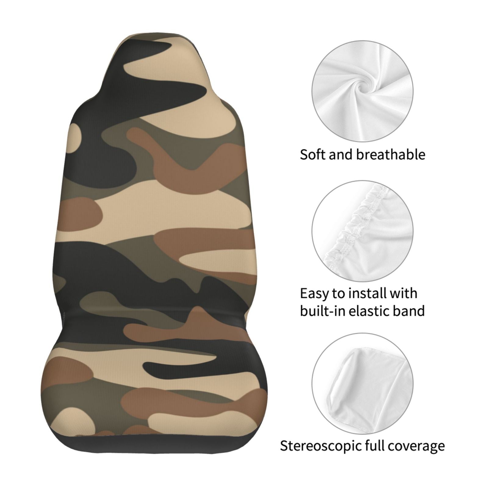 LNWH Car Seat Covers， Brown Camouflage Car Interior Seat Covers - Universal Fit Most Cars， SUV， Trucks， 2pcs Car Seat Protectors