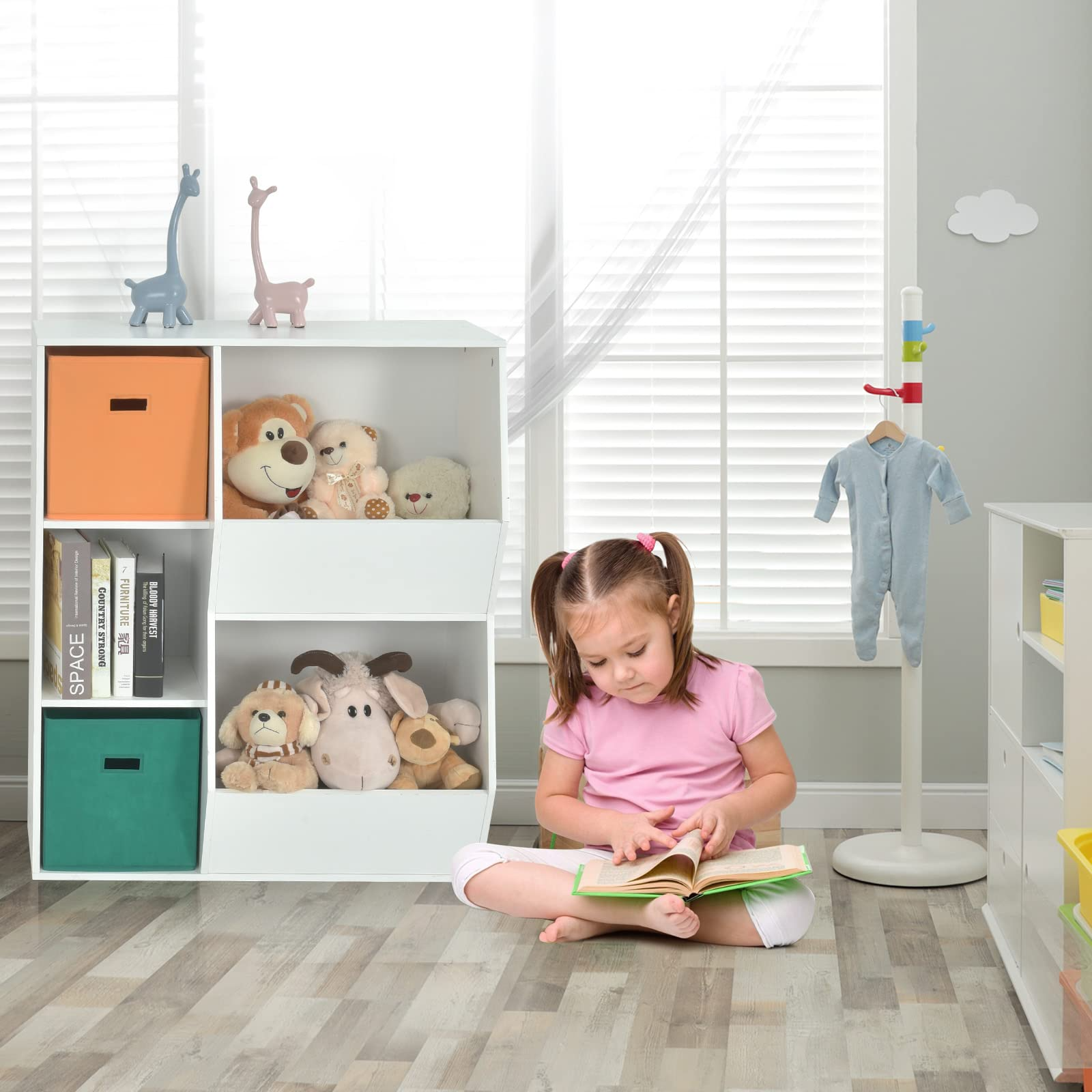 Costzon 5 Cubbies Kids Toy Storage Organizer with Bookcase