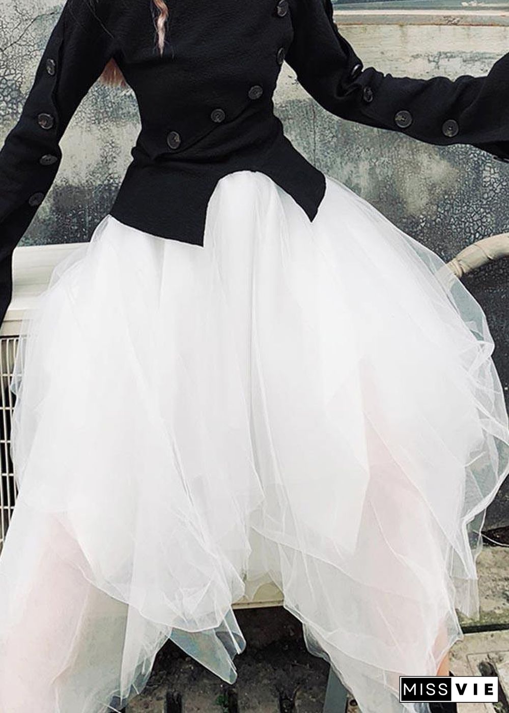 Organic White High Waist asymmetrical design Summer tulle Skirt