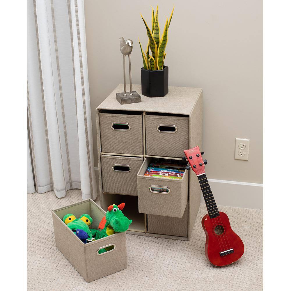 BirdRock Home 25 in. H x 14.5 in. W x 16.75 in. D Cream Fabric Linen 6 Cube Organizer Shelf with Storage Bins 11250