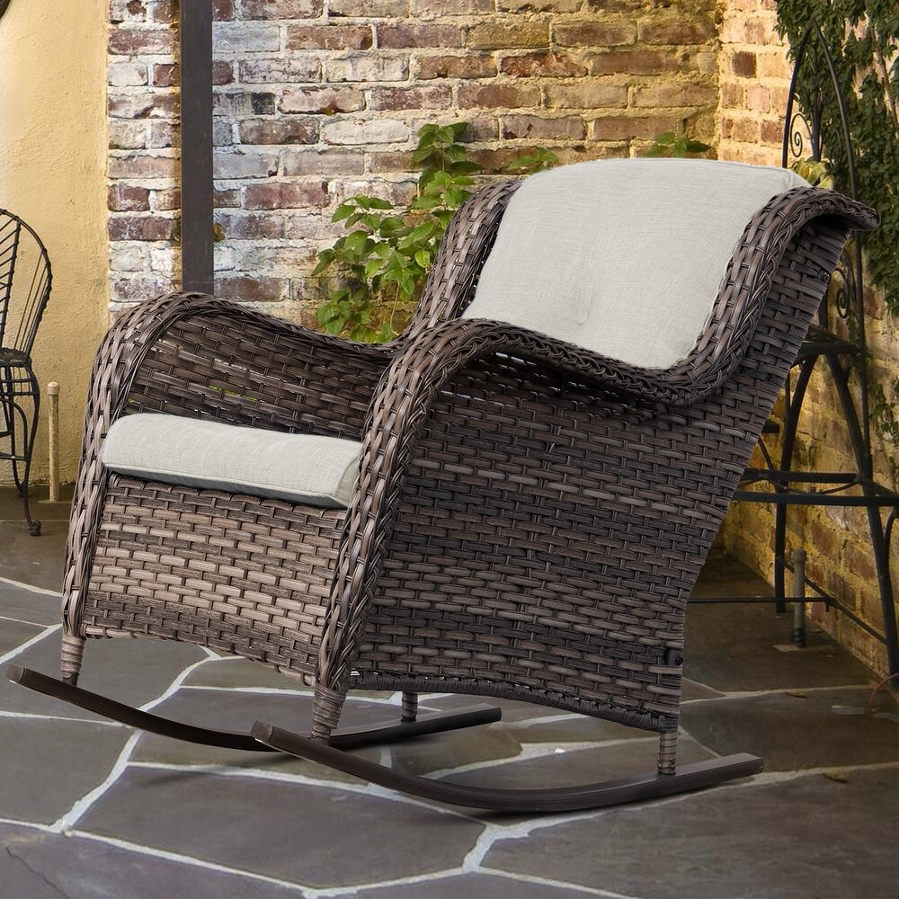 Cozywor Outdoor Wicker Rattan Swivel Rocking Chair