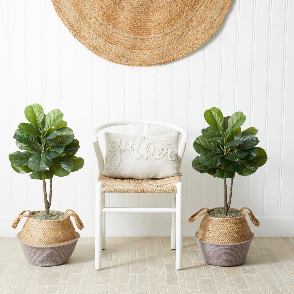 Nearly Natural 3 ft. Artificial Fiddle Leaf Fig Tree with Handmade Cotton and Jute Woven Planter DIY Kit (Set of 2) P1908-S2-GA