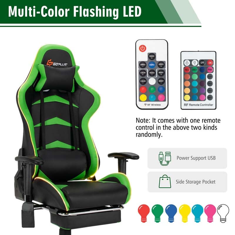 LED Massage Gaming Chair, Height Adjustable Racing Computer Office Chair with Footrest, Ergonomic High Back PU Swivel Game Chair