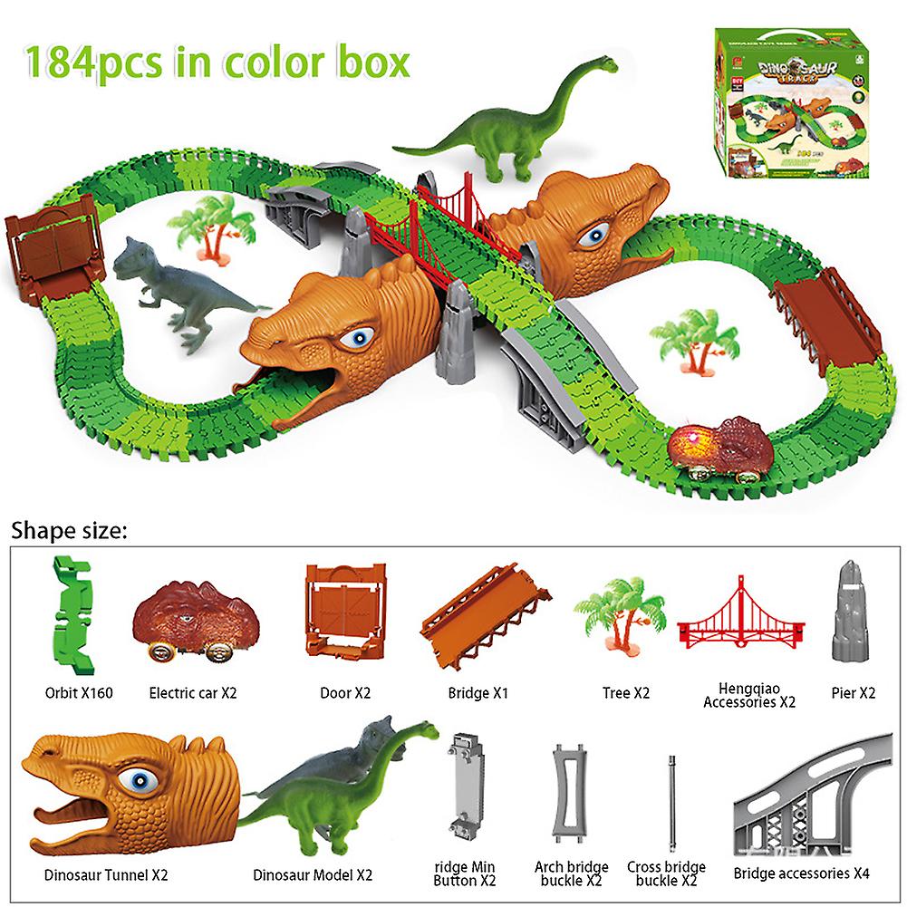 225pcs Children Electric Dinosaur Rail Car Toys Diy Assembled Holiday Gift Dinosaur Toys Yellow Style 2