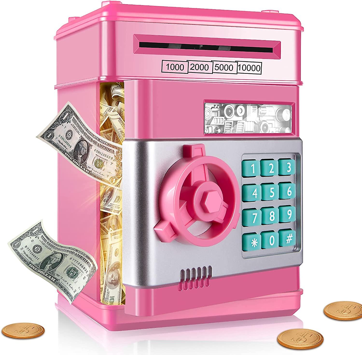 Kids Stuff Piggy Bank， Auto Scroll Paper Money Atm， Electronic Real Coin Bank With Safe Password Lock， Plastic Large Saving Box， Gifts Toys For 3 4 5