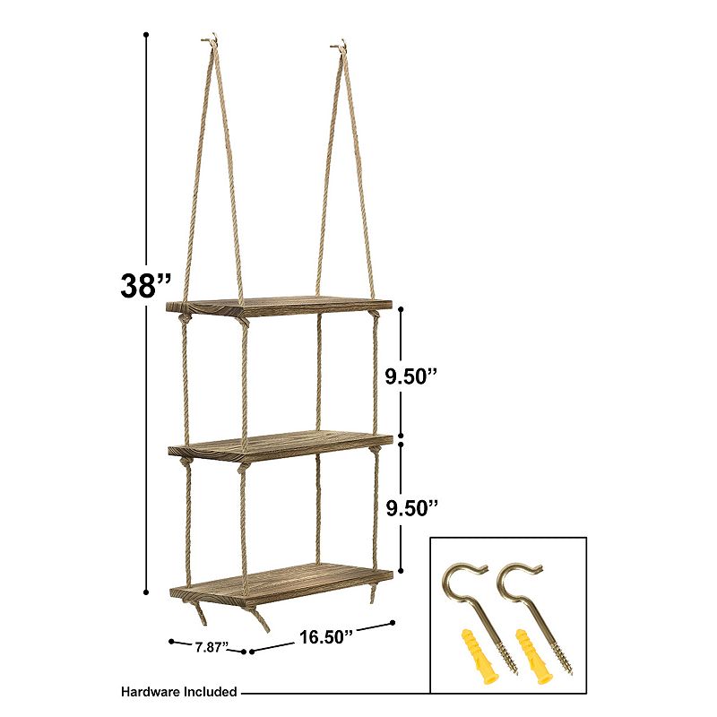 Sorbus 3-Tier Rustic Wood Swing Storage Shelves