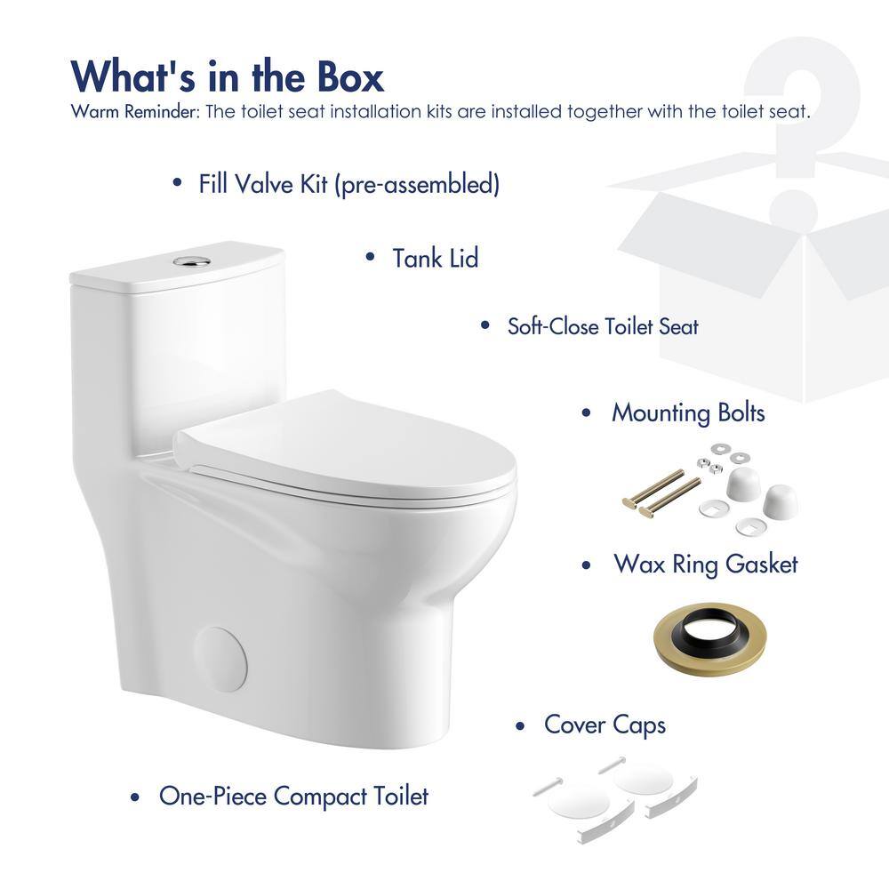 Eridanus Tucson 1-Piece 1.11.6 GPF Siphonic Jet Dual Flush Elongated Compact Toilet in Crisp White Seat Included ERI-1T306