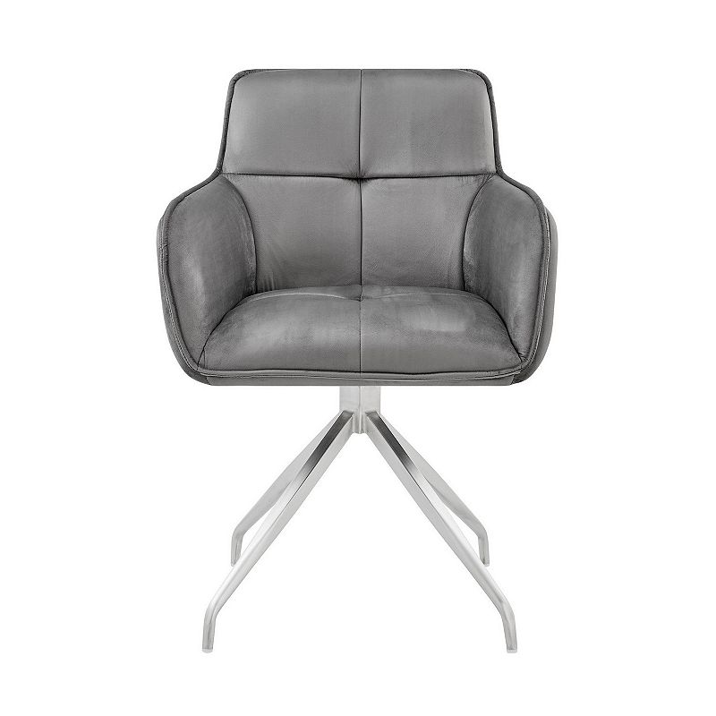 Accent Chair with Square Tufting and Metal Legs， Gray and Silver