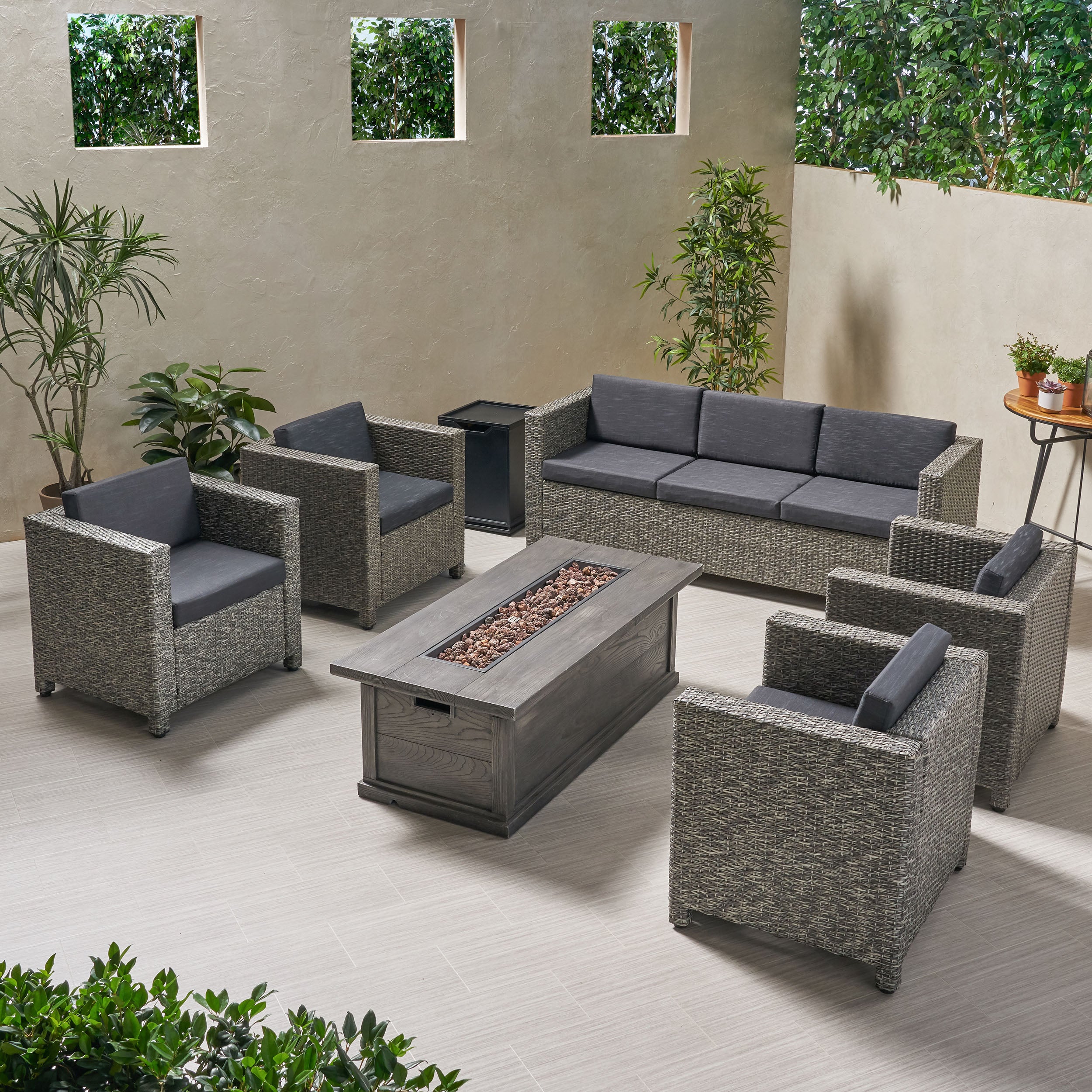 Venice 7-Seater Outdoor Fire Pit Sofa Set