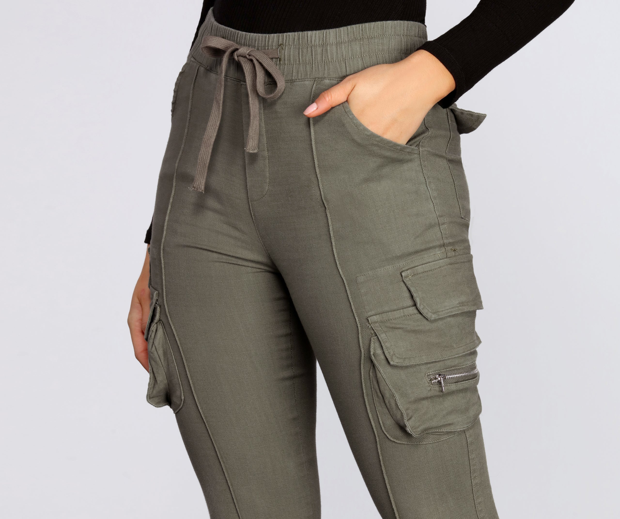 High Rise Knit Cargo Style Pants