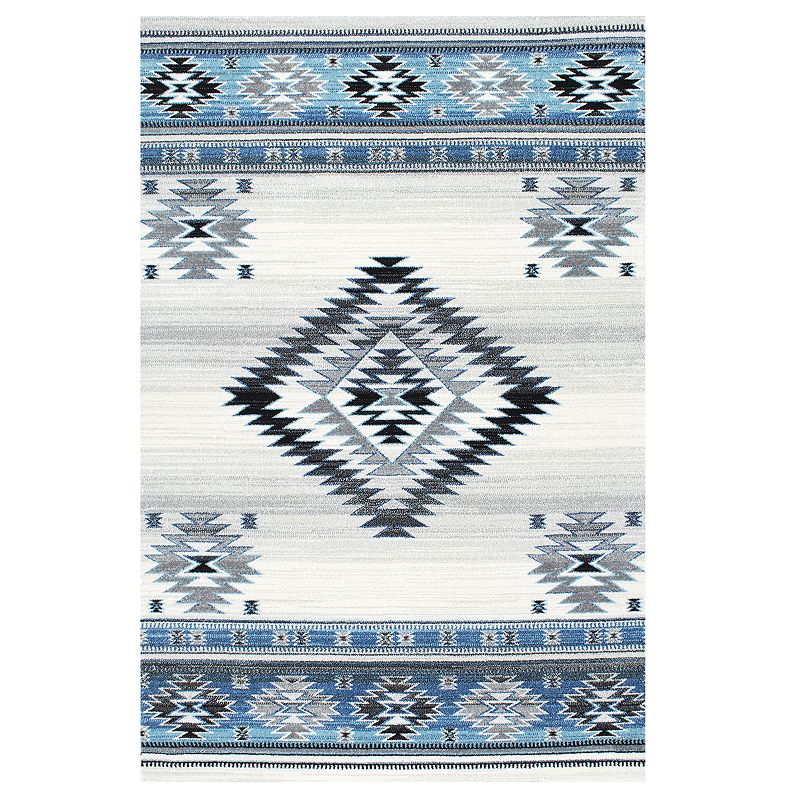 nuLOOM Blue Geometric Boho Rug - 5' x 7'5